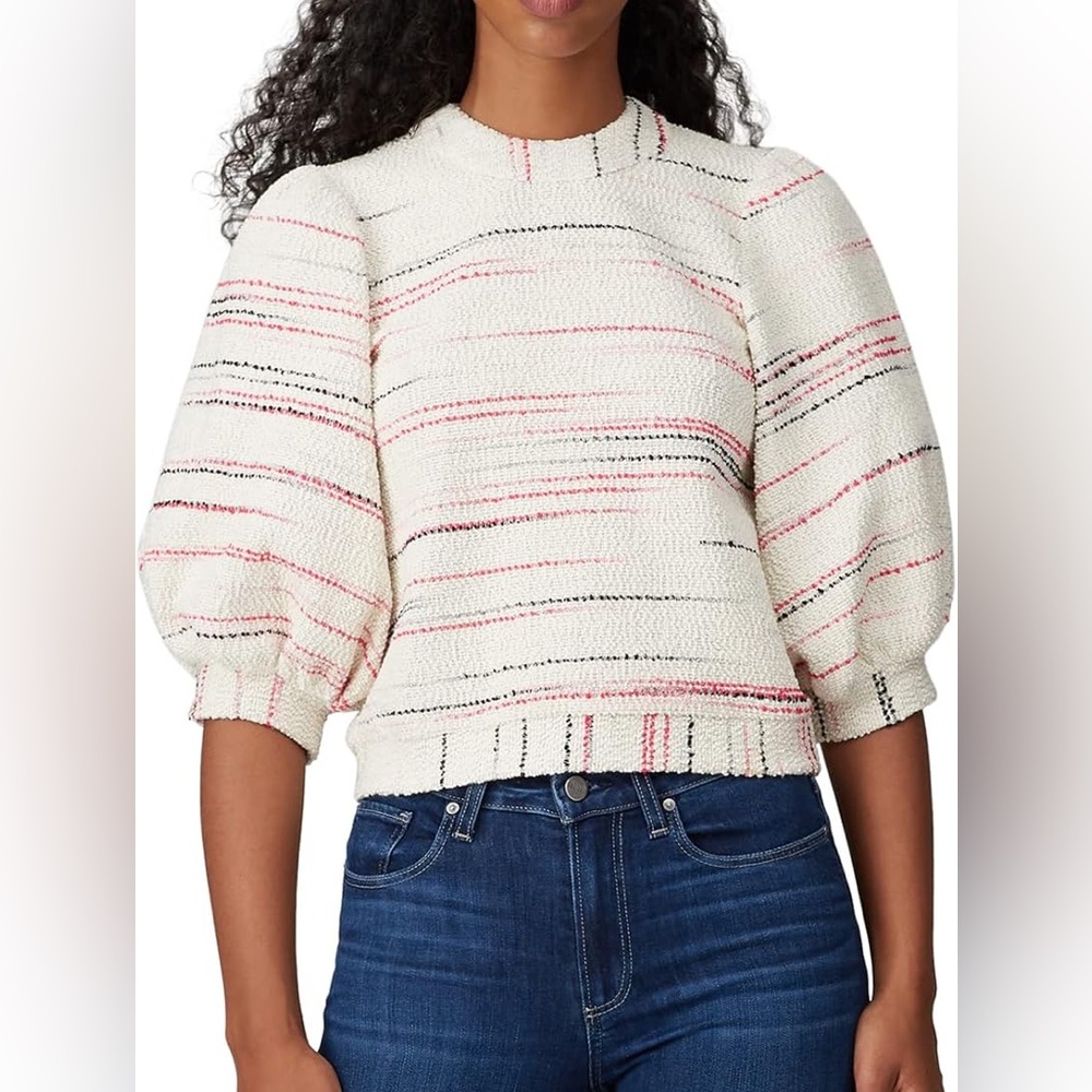 Hunter Bell Marla Sweater Chic Striped Puff Sleeve Top